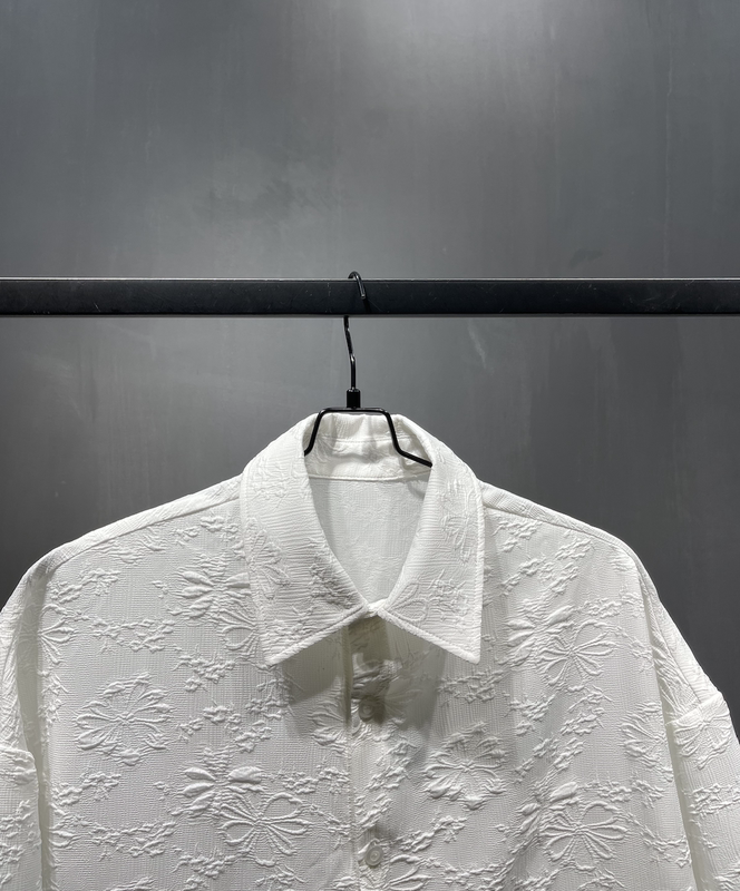 Title 4, White Jacquard Flower Shirt Refreshing Cool Bre...