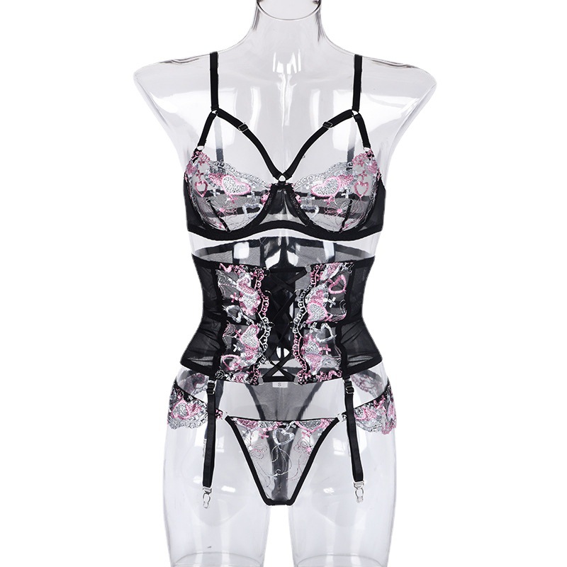 Sexy Lingerie Three-Piece Love Embroidery — image 1