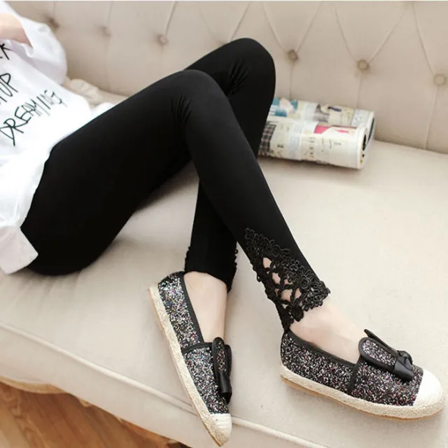Thin Section Pregnant Women's Feet Pants Nine point Pants Belly Lift Lace 9 point Stretch Pants Black - Shop at LoveMi