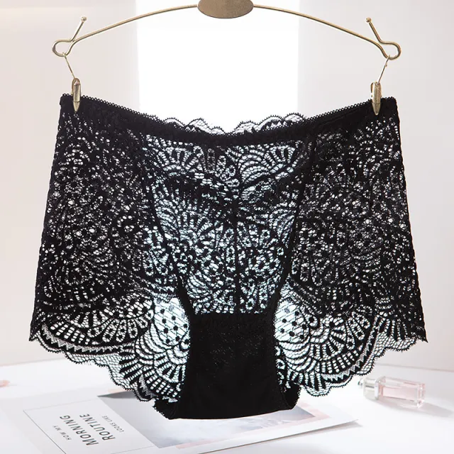 High waisted Panties With Lace Trim And Hollow Briefs. Sexy Hot Ladies' Panties With Cotton Bottom Crotch Black - Shop at LoveMi