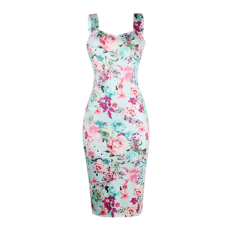 Slim Slimming Sling Print Mid-Length Dress