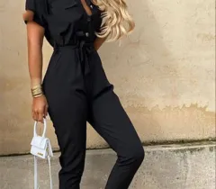 Foreign Trade Independent Station Dunhuang Spot Black Casual Jumpsuit - Black - View 1