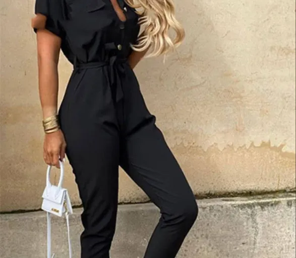 Foreign Trade Independent Station Dunhuang Spot Black Casual Jumpsuit Black - Shop at LoveMi