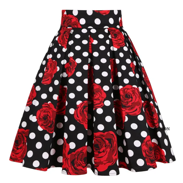 Women's Polka Dot Print Skirt, Retro Cotton Suit, Harajuku Style, Pleated Skating Skirt Red - Shop at LoveMi