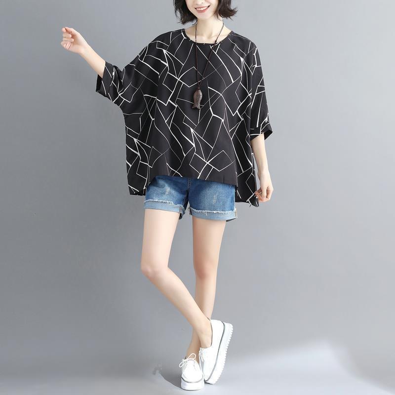 Women's Loose Literary Geometric Graphics Slim Bat Sleeve T Shirt Chiffon Shirt Top