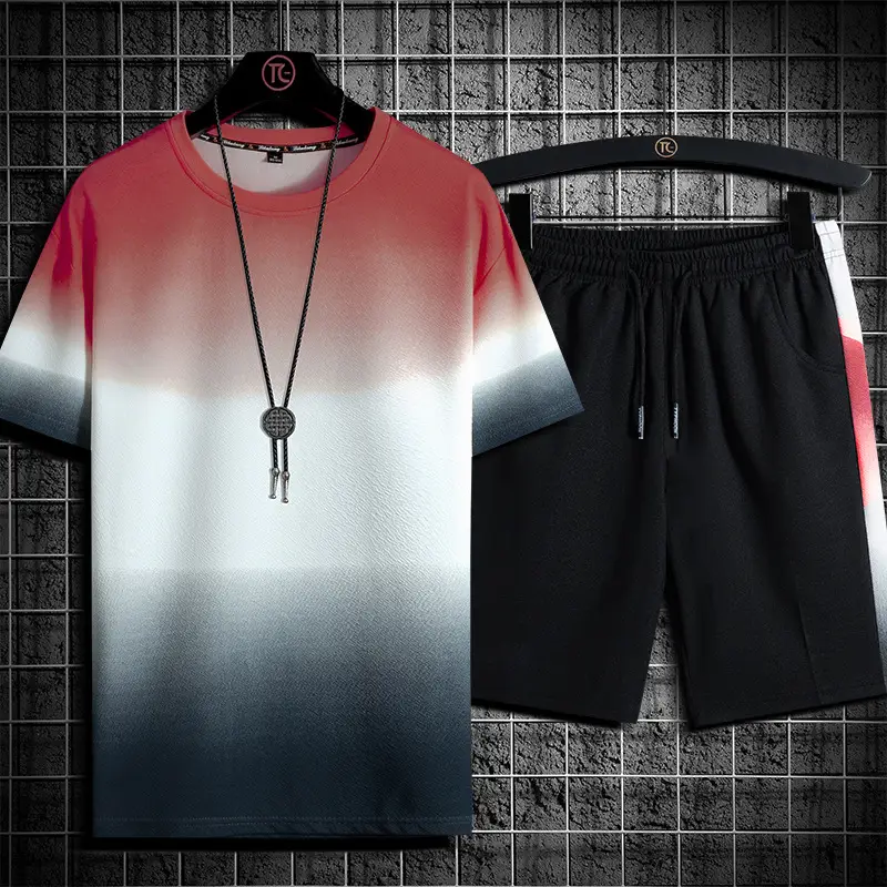 Sports And Leisure Ice Silk Trend Gradient Short-Sleeved Suit