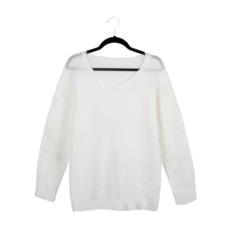 Solid Color Loose Knit Sweater V-neck Printed Sweater