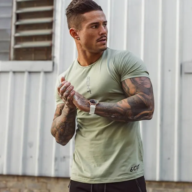 Round Neck Sports Short sleeved T Outdoor Running Fitness Bodybuilding Muscle Brother T shirt Black - Shop at LoveMi