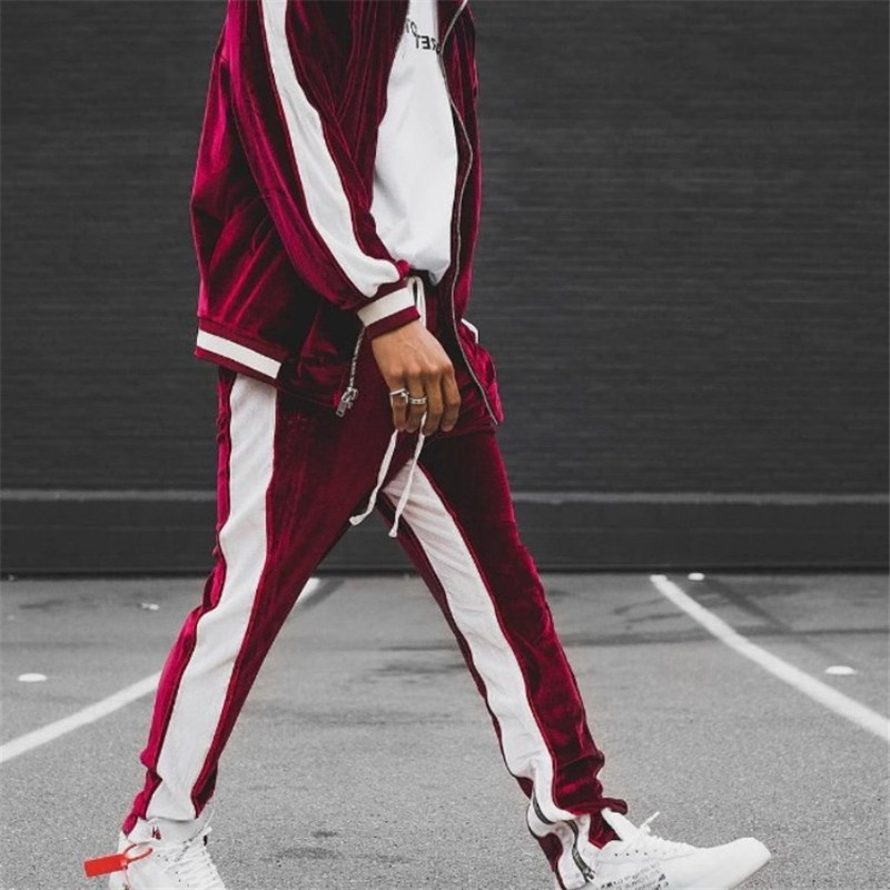 Casual Men's Fashion Trendy Gold Velvet Sports Suit