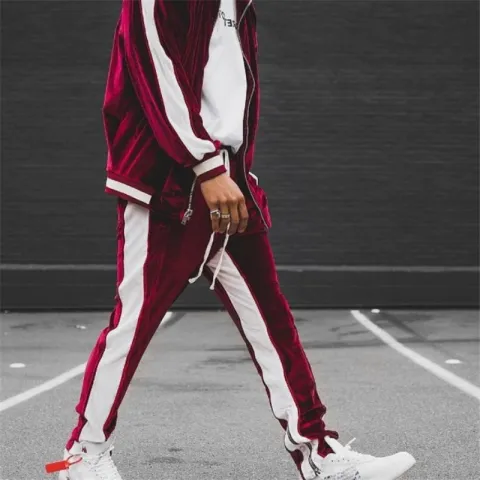 Casual Men's Fashion Trendy Gold Velvet Sports Suit