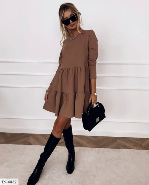 New Spring Autumn Dress Women Elegant Long Sleeves Khaki - Shop at LoveMi