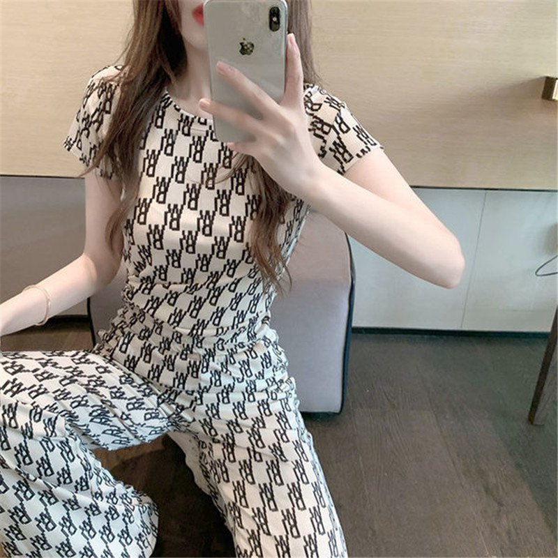 High-Waisted Straight Loose Wide-Leg Pants Spring And Summer Ins Tide Letter Slit Trousers
