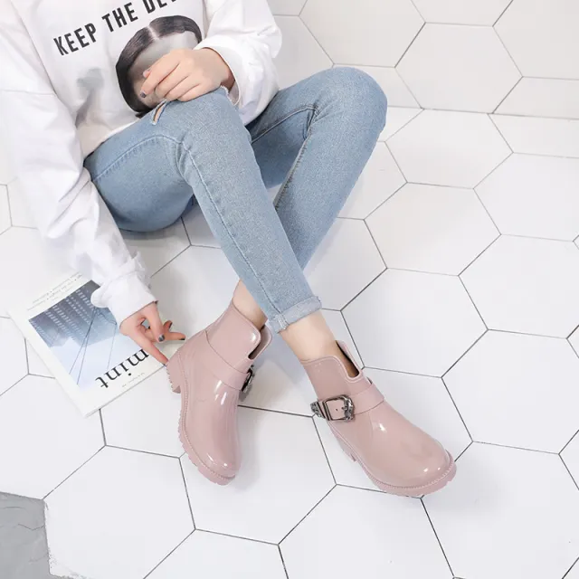 Rain Boots Women Adult Water Shoes Fashion Rubber Shoes Mid Tube Ladies Overshoes Pink - Shop at LoveMi