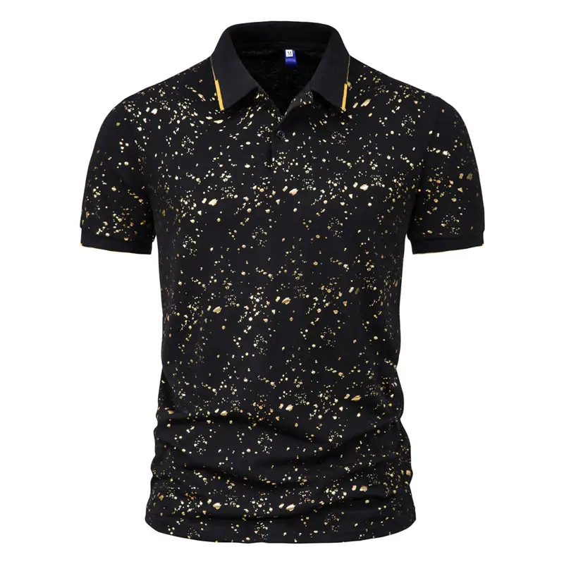 Short-sleeved Lapel T-shirt With Spot Bronzing Print