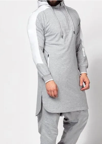 Mens Colorblock Robe Muslim Zip Pocket Sweatshirt