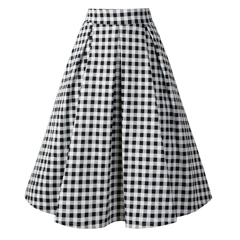 Cotton Plaid Print Retro Skirt With Big Swing And High Waist