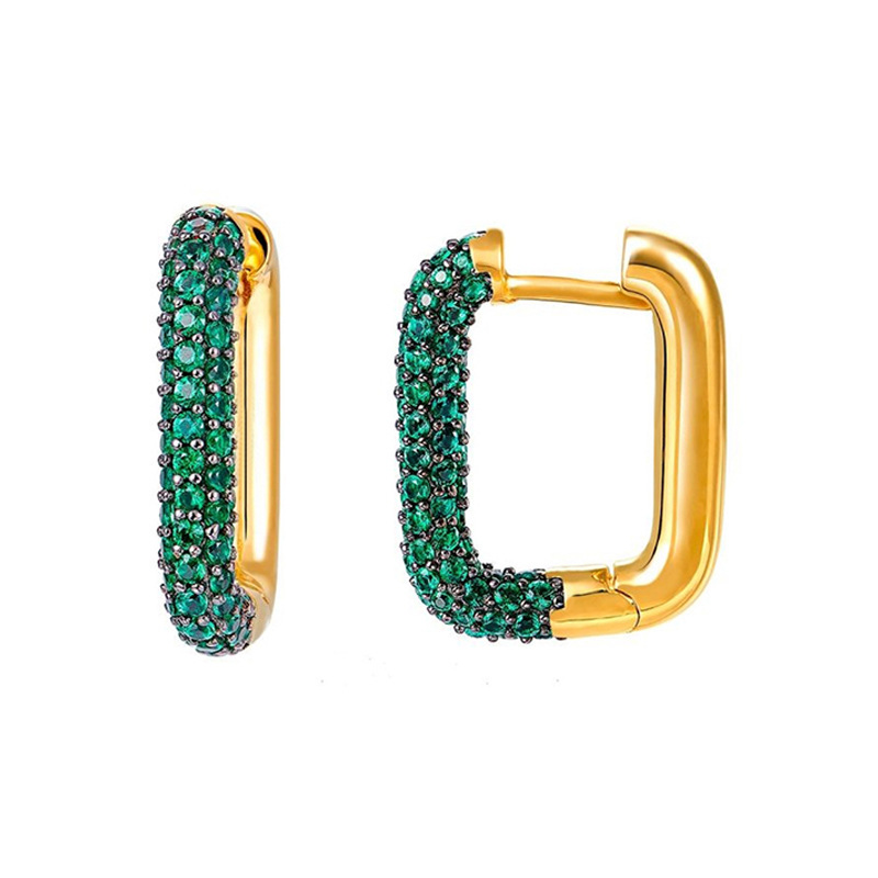 S925 Silver Single Fashion Micro-Inlaid Zircon Earrings Geometric Square Earrings Personality Trendy Simple Female Earrings