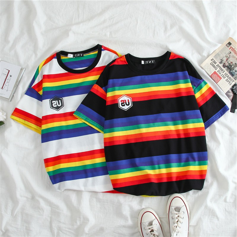 Title 6, Korean Casual Round Neck Striped Loose Plus Siz...