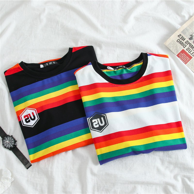 Korean Casual Round Neck Striped Loose Plus Size Student Casual Bottoming Shirt