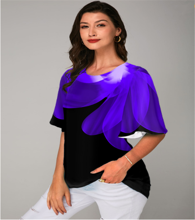 New Printed Round Neck Short-Sleeved T-Shirt Plus Size Women's Clothing