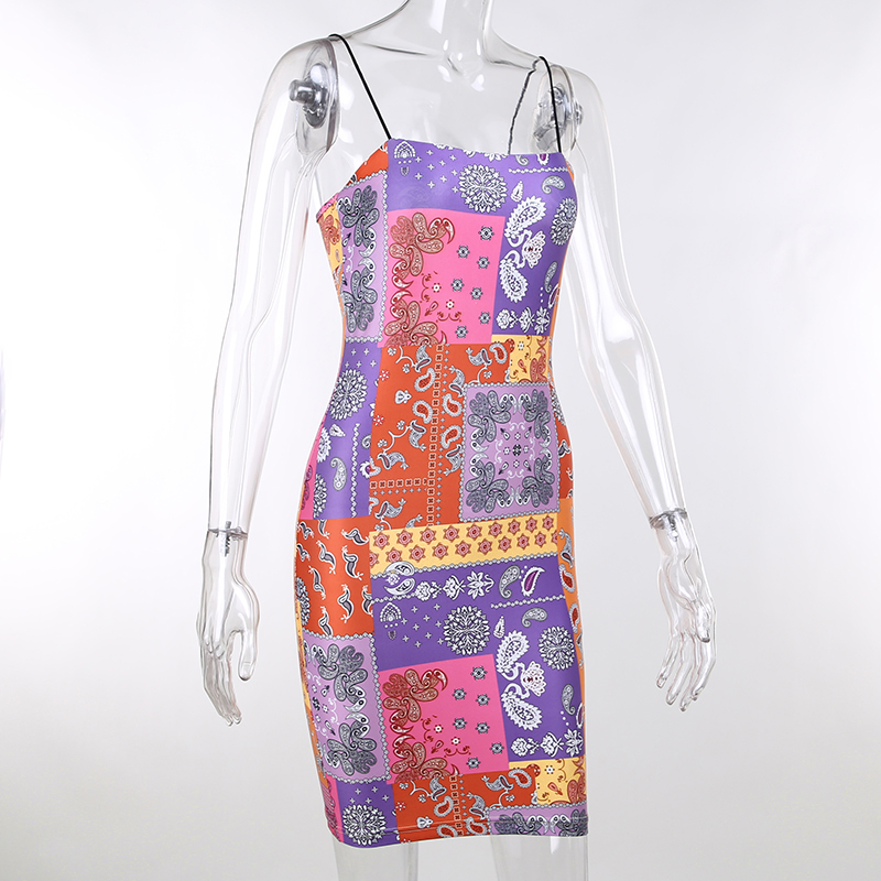 Strapless Sleeveless Backless Cashew Flower Printed Hip Dress