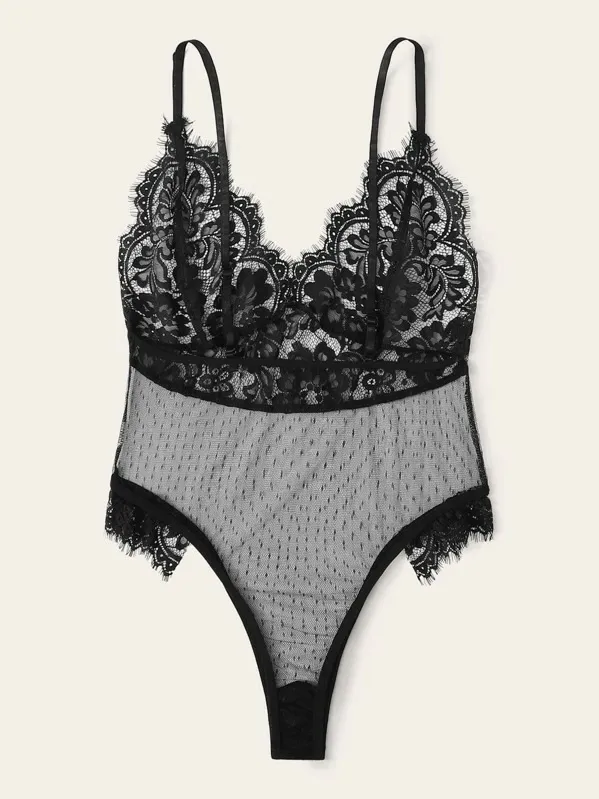 Sexy Lingerie Lace Sexy One-piece Perspective Temptation - Black