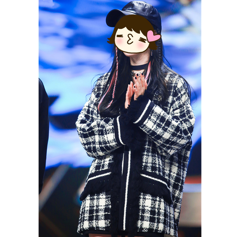 Same Black And White Plaid Long Sleeve Tassel Tweed