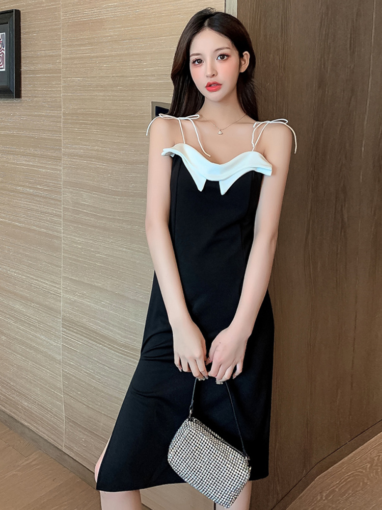 Fashion Color Matching Suspender Dress