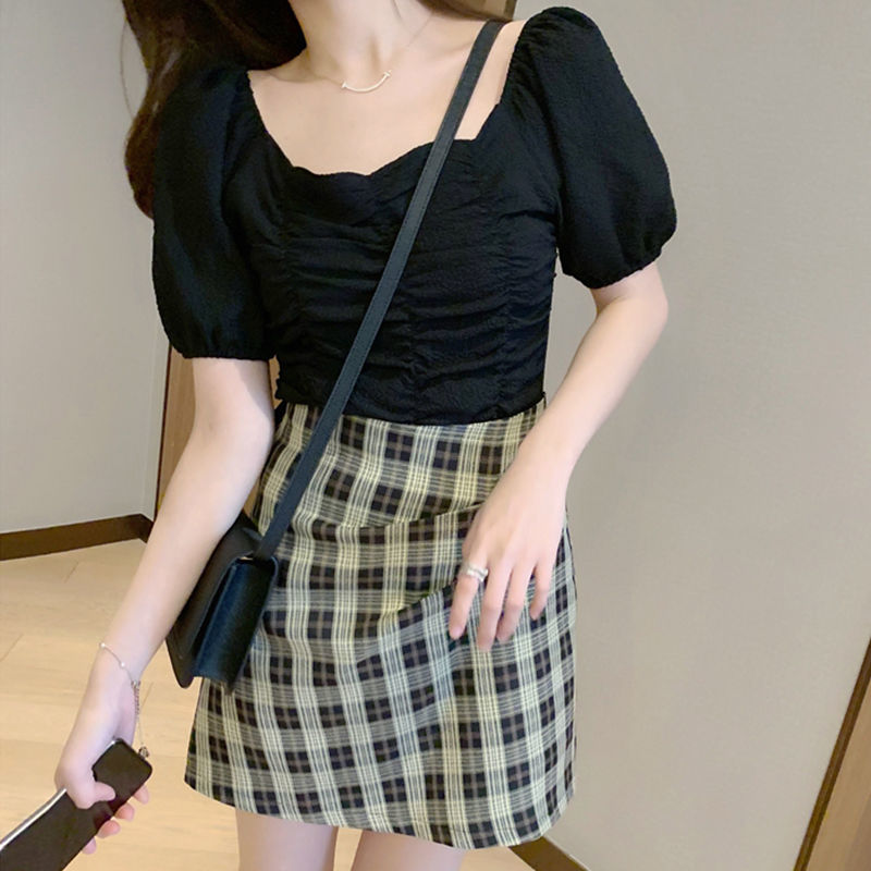 Street Suit, Small Tall And Thin, Salty And Sweet Pleated Plaid Skirt Two-Piece