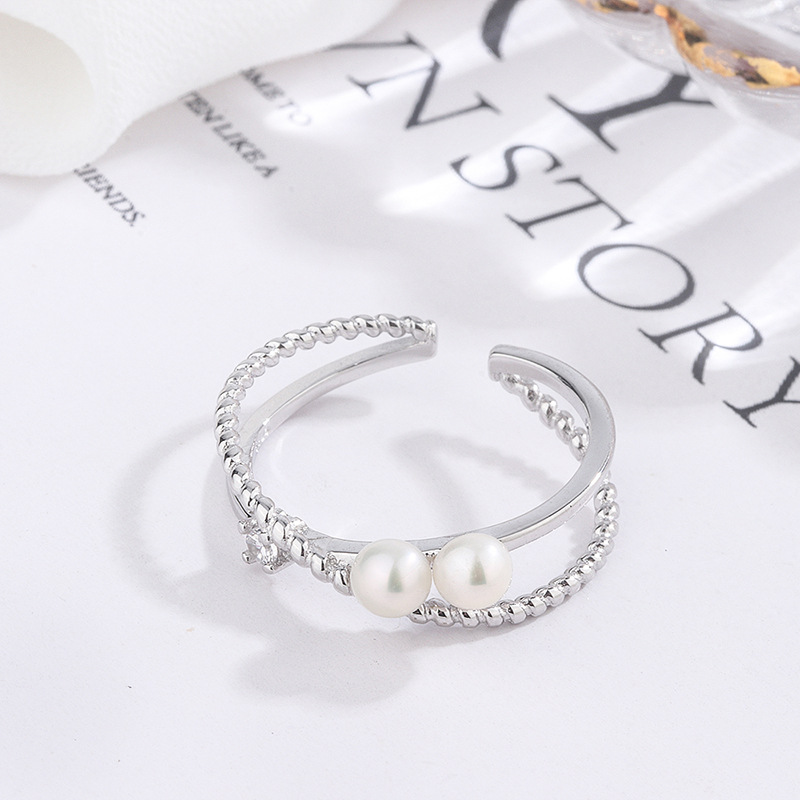 Adjustable Index Finger Ring Geometric Cross Diamond Pearl Ring