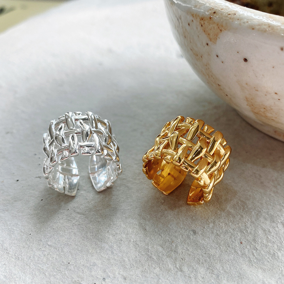 Тканое кольцо для женщин в европейском и американском стиле с полым крестом, широкая версия, простое кольцо в прямом эфире