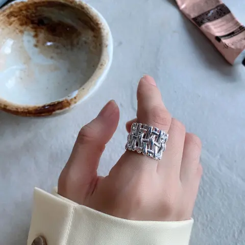 Woven Ring Women Hollow Cross Wide Version Live Simple