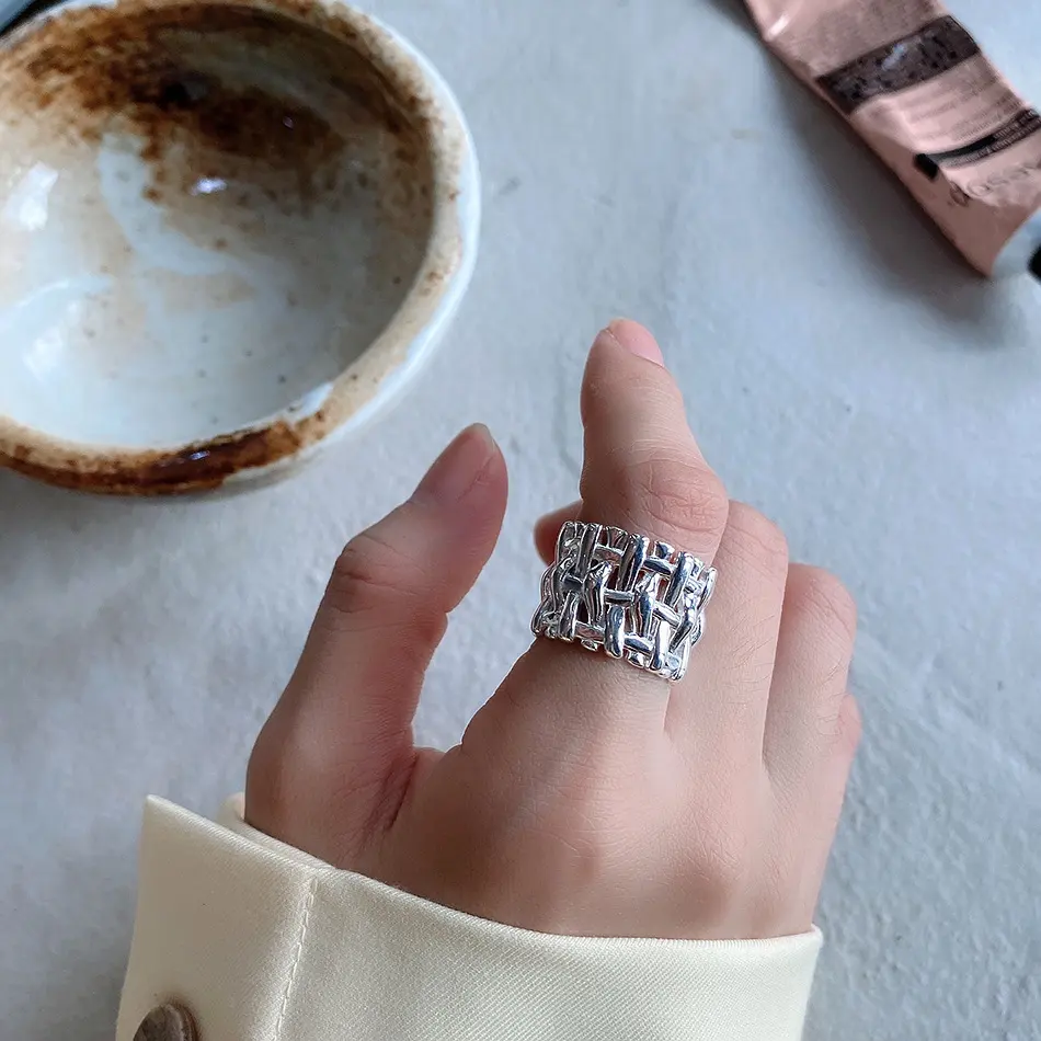 Woven Ring Women Hollow Cross Wide Version Live Simple