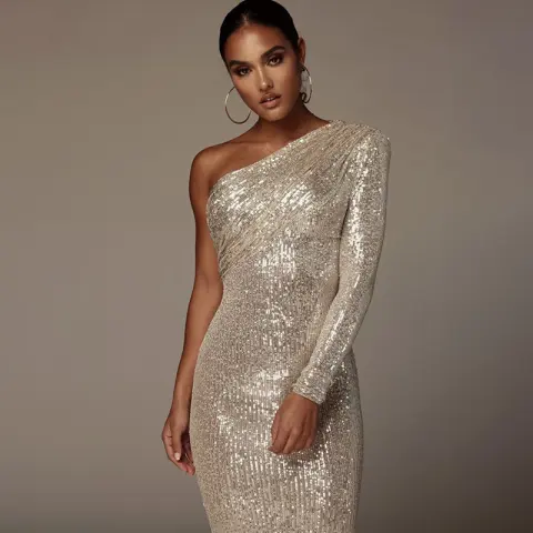 One-shoulder Dress Oblique Collar Wrapped Chest Evening Fashion Sequins