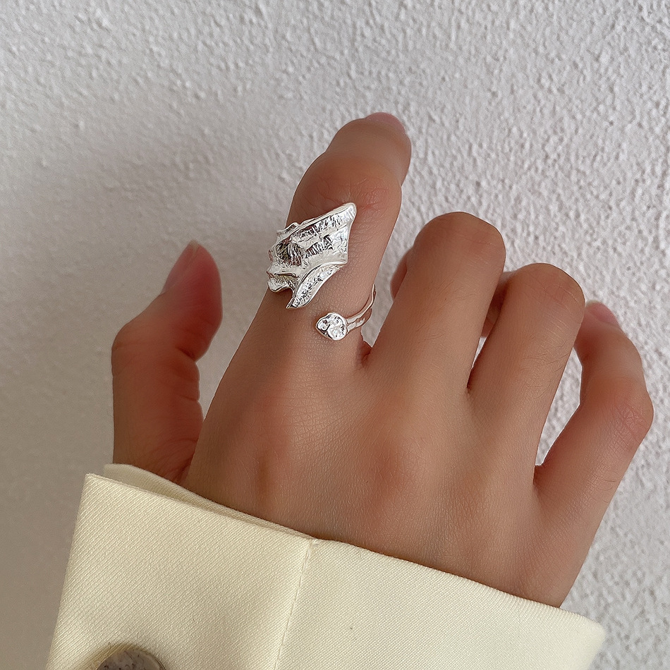 Ins Irregular Fold Texture S925 Sterling Silver Ring Female Silver Ring