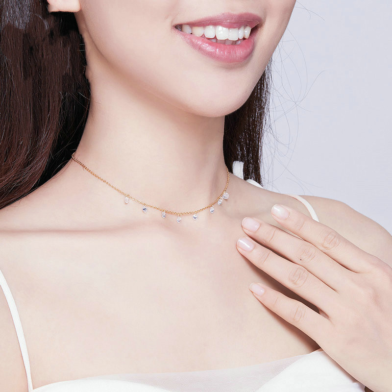 Sterling Silver Necklace With Rose Gold Plated Zircon Necklace