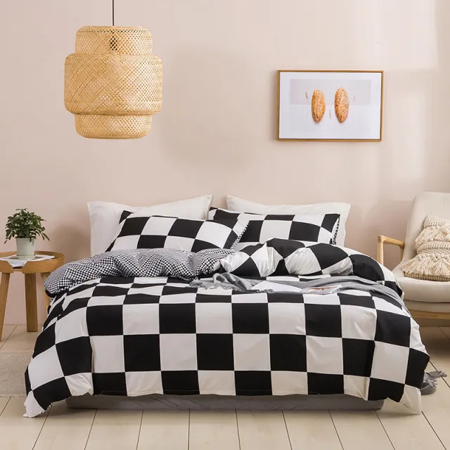 Simple Urban Geometric Plaid Printing Quilt Cover Threepiece Set Millai - Shop at LoveMi