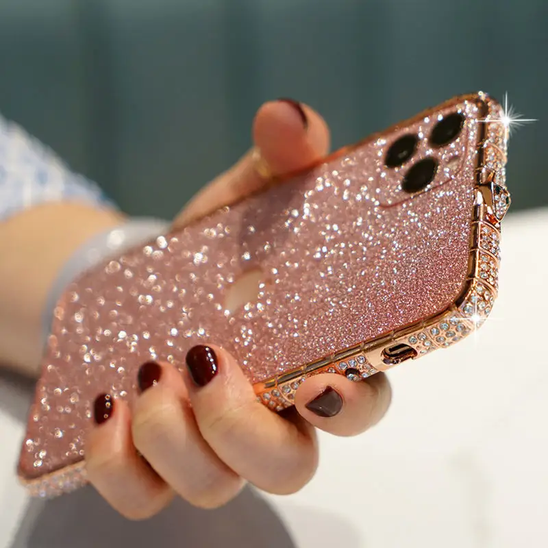 Women's Mobile Phone Case with Diamonds and Diamond Frame