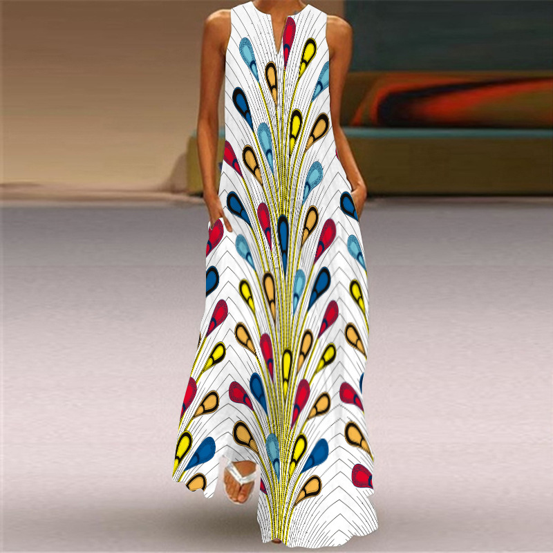 V-neck Multicolor Long Sexy Sleeveless Dress