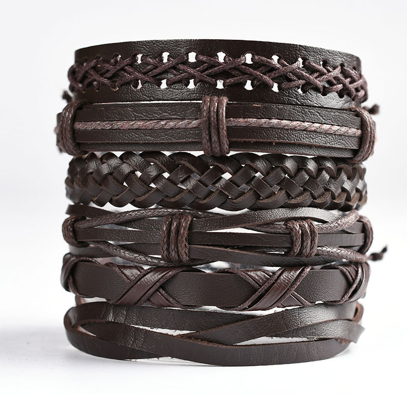 Set Braided Brown Retro Hand Rope Combination Hand Jewelry