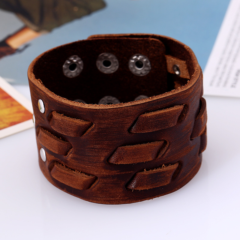 Simple Personality Retro Cowhide Bracelet Trend Wild Punk Wide Bracelet