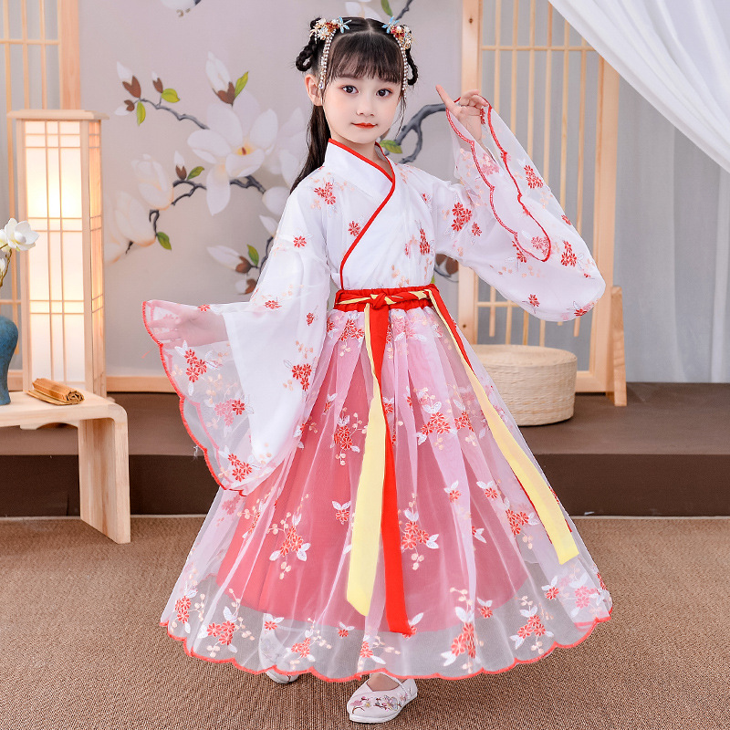 Chinese Style Dress Children's Long-Sleeved Antique Skirt