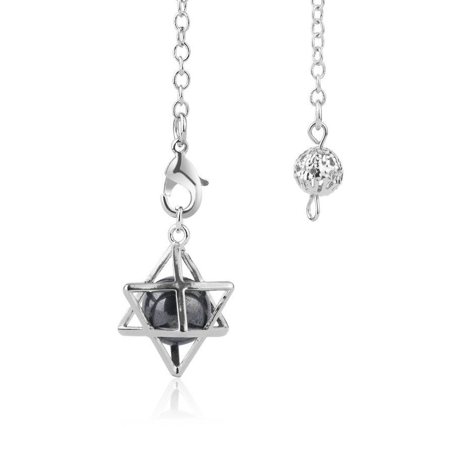 Hollow Metal Merkaba Merkaba Six pointed Star Spirit Pendulum Natural Crystal Stone Beads Interesting Jewelry H - Shop at LoveMi
