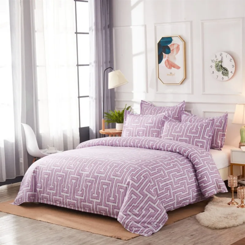 Scandinavian Style Geometric Li Luo 3D Three-piece Duvet Cover Sheet Printing Set - Purple
