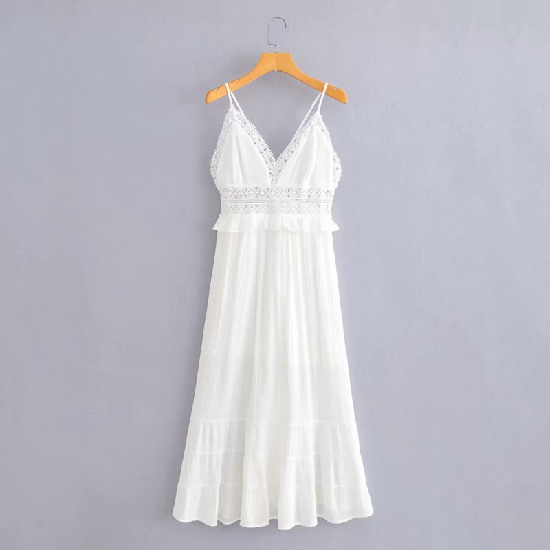 Spring And Summer New V-Neck Strap Lace Dress
