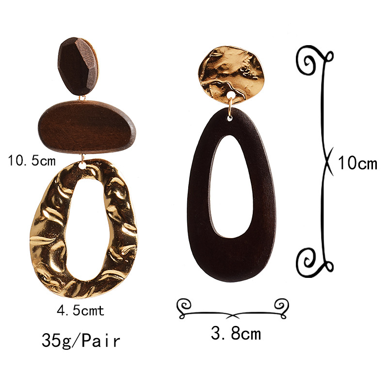 Fashion Wooden Metal Long Earrings