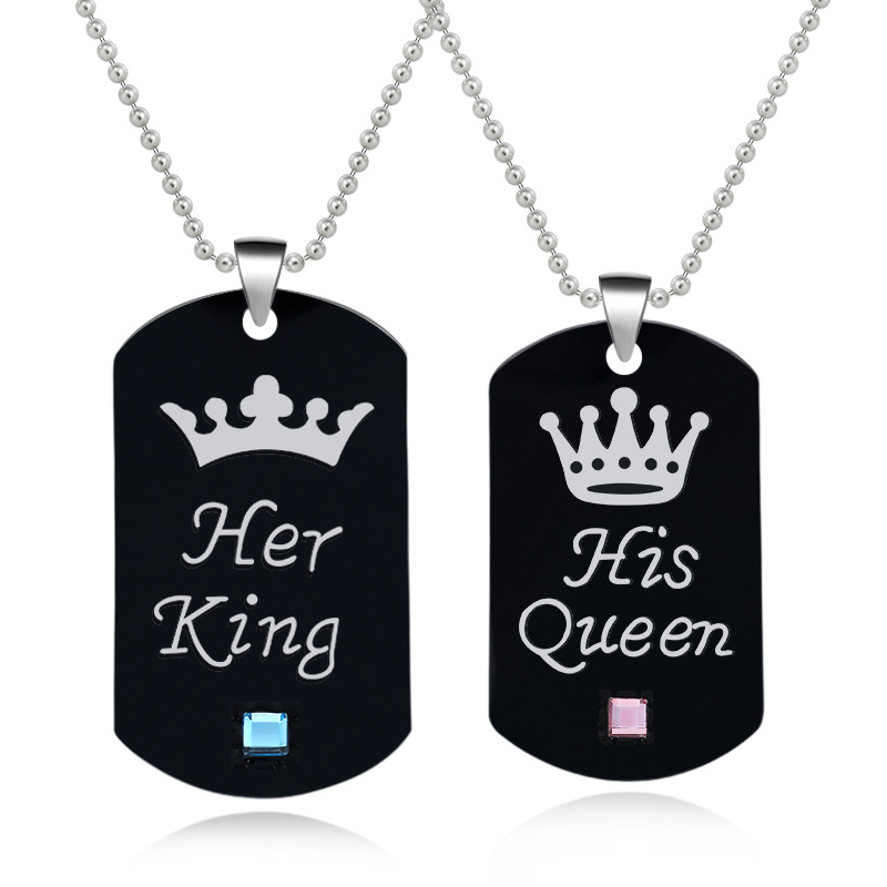 Exquisite Creative Alloy Dripping Oil Crown Couple Tag Necklace Letter Keychain Amazon Hot Source