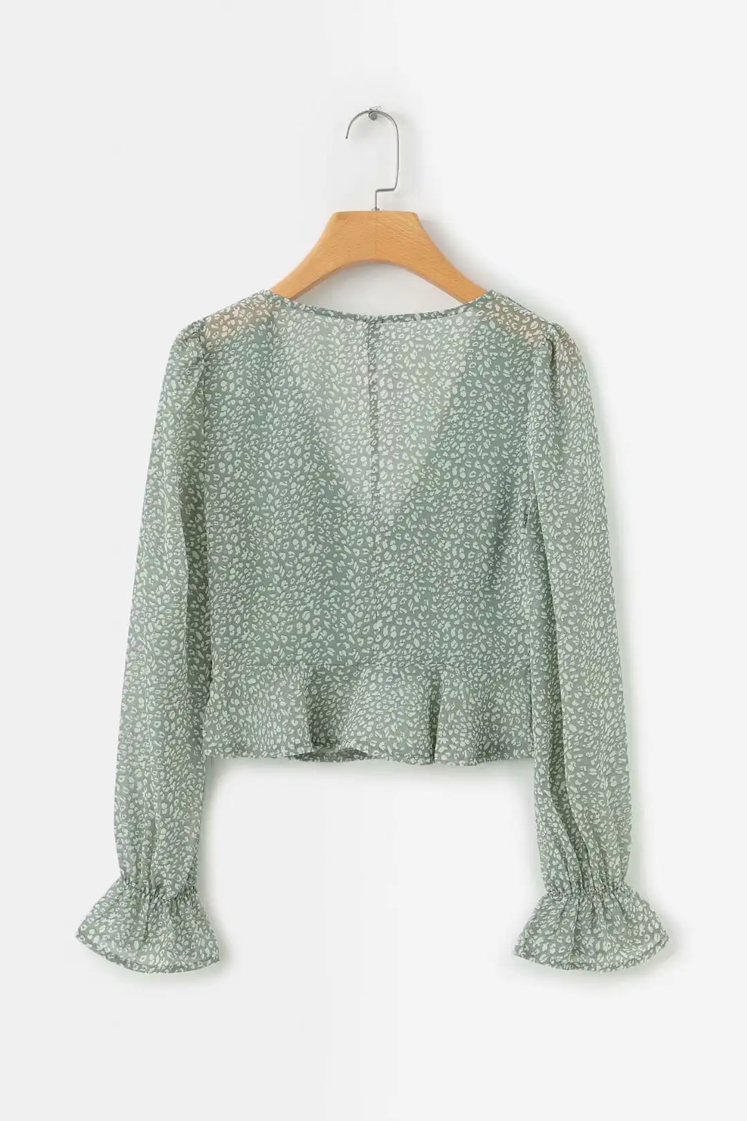 Loose And Thin French V-Neck Flared Sleeve Floral Crop Top