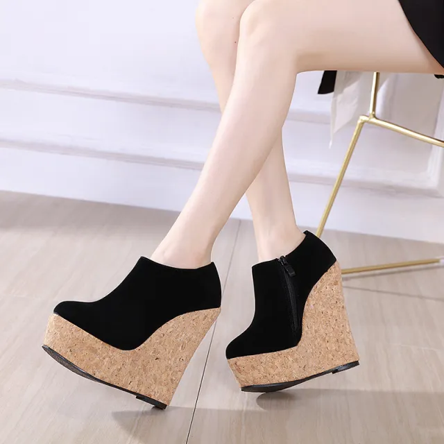 European And American Simple Platform Wedge High Heel Shoes Black - Shop at LoveMi