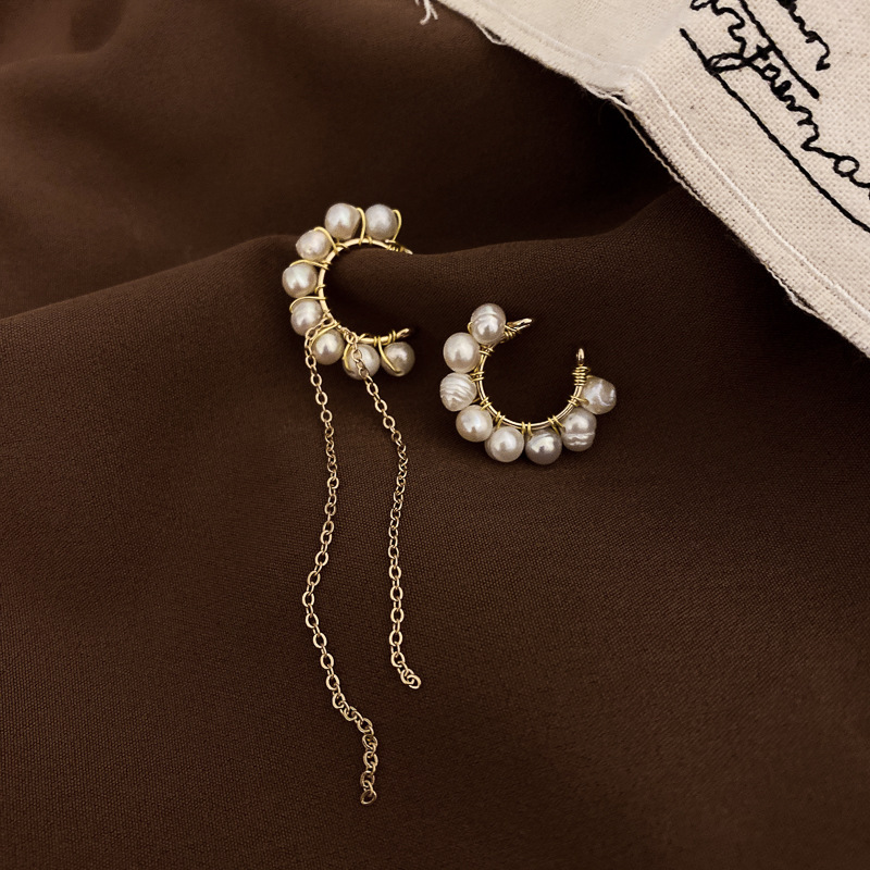 Pearl Tassel Asymmetrical Ear Bone Clip Integrated